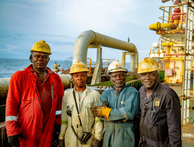 Corporate content featuring offshore energy crew on site