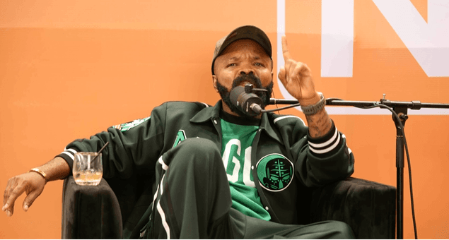 Guest in green varsity jacket making a point on air