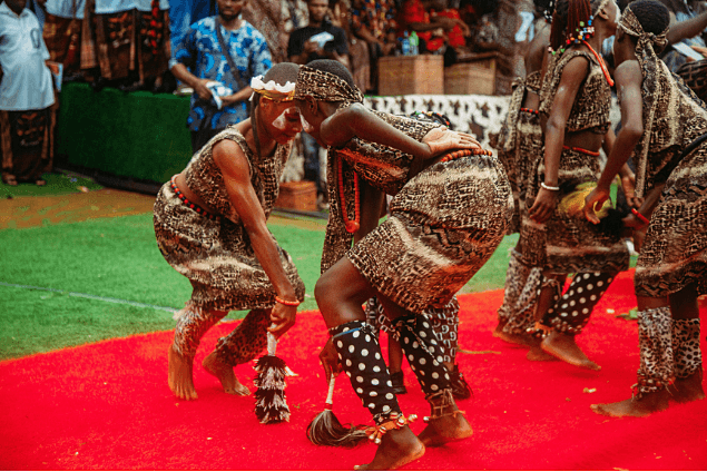 Young dancers in animal-print attire on the red carpet